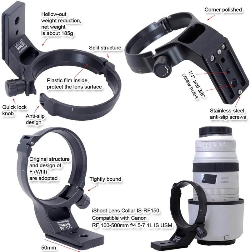 iShoot Tripod Mount Ring Lens Collar Compatible with Canon RF 100-500mm f/4.5-7.1L is USM, Lens Bracket Support Holder Bottom is Arca-Swiss Fit Camera Quick Release Plate Dovetail Groove - Image 3